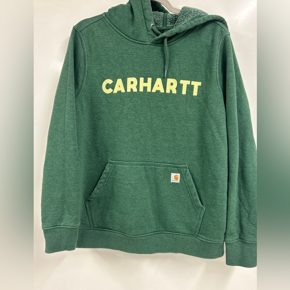 0339 Carhartt Kids XL Green Logo Hoodie | Workwear Streetwear Cozy Pullover‎